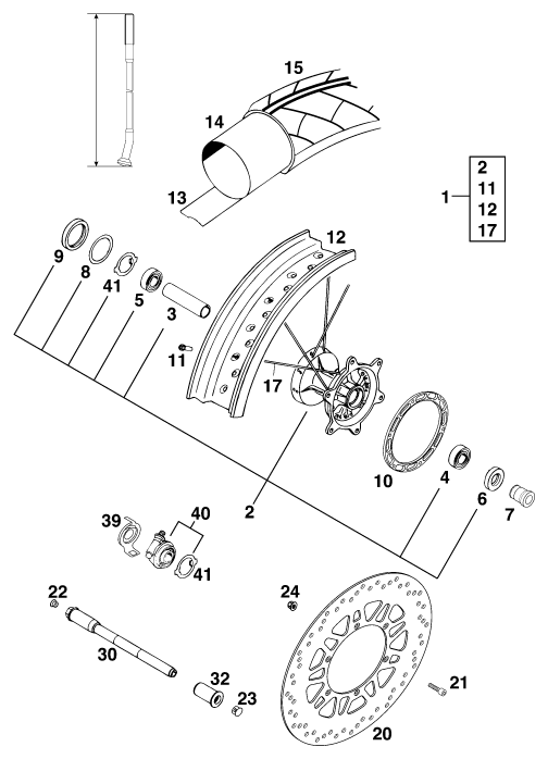 Sprängskiss: Front Wheel – KTM 125 STING '98