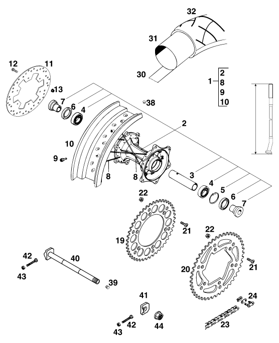 Sprängskiss: Rear Wheel – KTM 125 STING '98