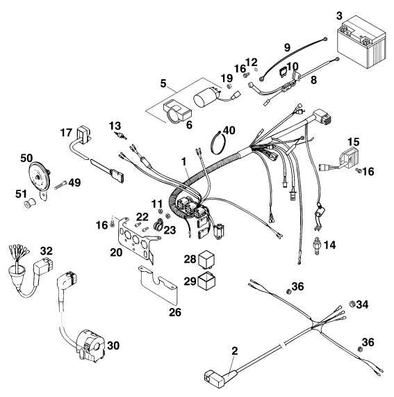 Sprängskiss: Wiring Harness – KTM 125 LC2 100/ORANGE '97