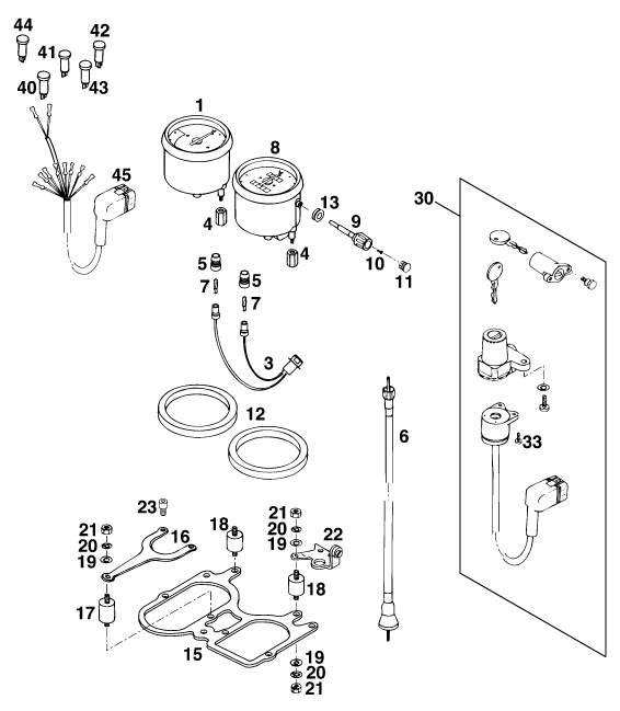 Sprängskiss: Instruments / Lock System – KTM 125 STING '98