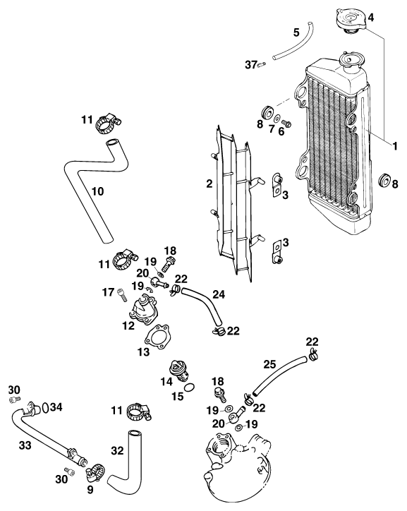 Sprängskiss: Cooling System – KTM 125 STING '97