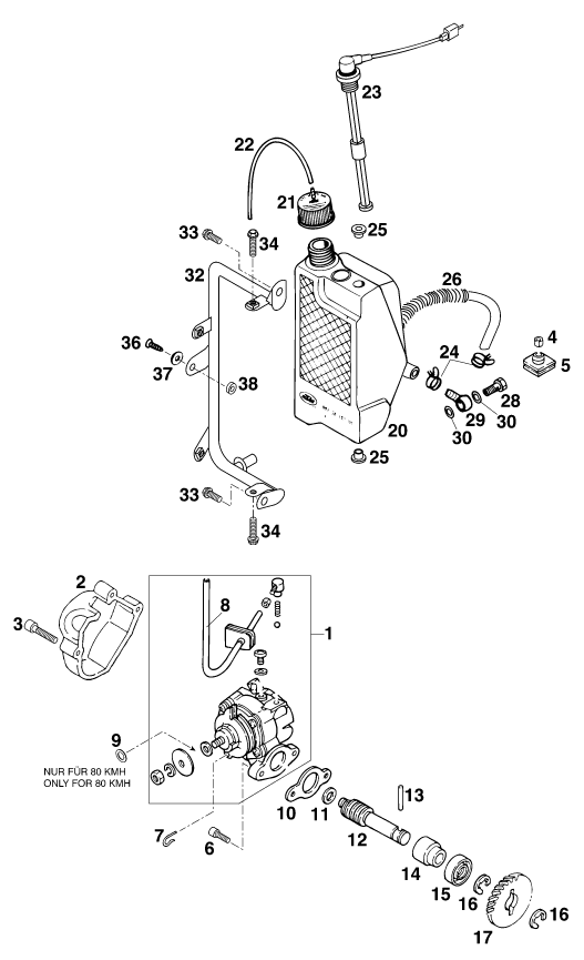 Sprängskiss: Lubricating System – KTM 125 STING '97