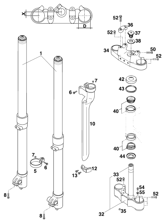 Sprängskiss: Front Fork, Triple Clamp – KTM 250 EXC M/Ö 13LT