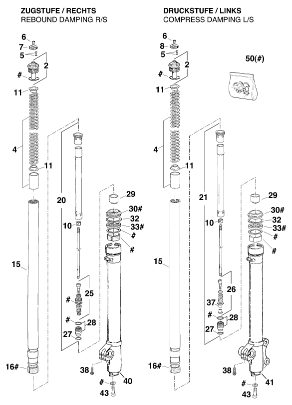Sprängskiss: Front Fork Disassembled – KTM 250 EXC M/Ö 13LT