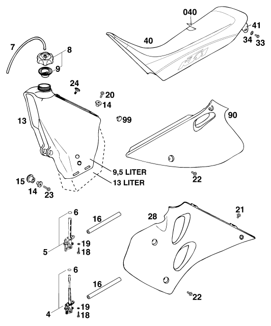 Sprängskiss: Tank, Seat – KTM 250 EXC M/Ö 13LT