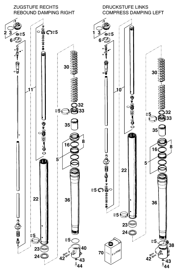 Sprängskiss: Front Fork Disassembled – KTM 620 SUP-COMP WP