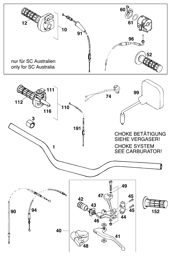Sprängskiss: Handlebar, Controls – KTM 620 SUP-COMP WP