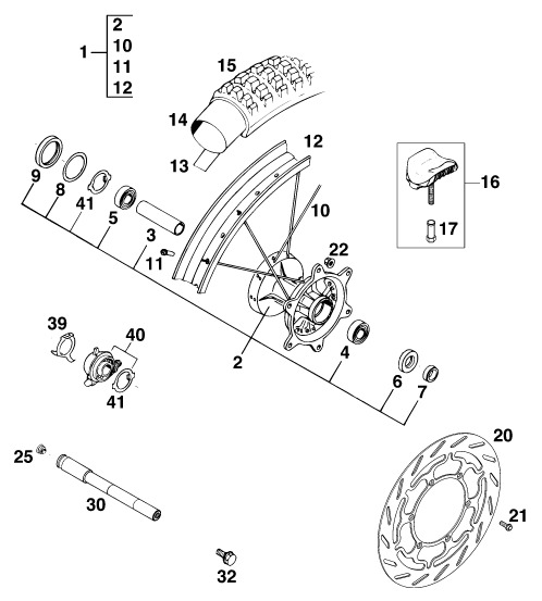 Sprängskiss: Front Wheel – KTM 620 COMPETITION LIMITED 20kW