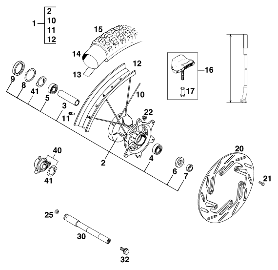 Sprängskiss: Front Wheel – KTM 620 SUP-COMP