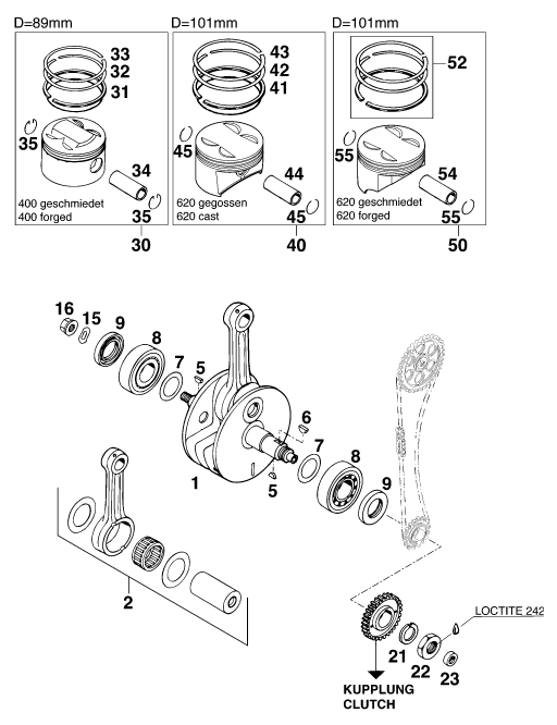 Sprängskiss: Crankshaft, Piston – KTM 620 COMPETITION LIMITED 20kW