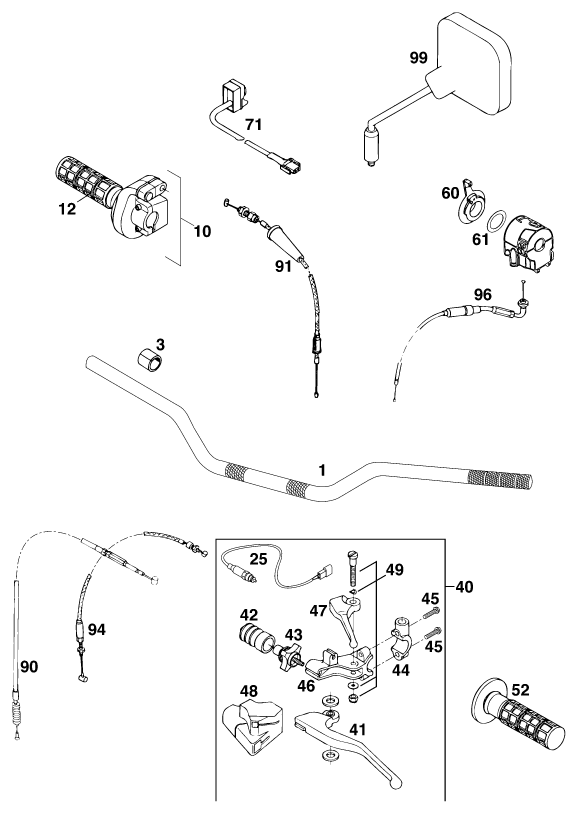 Sprängskiss: Handlebar, Controls – KTM 400 LSE 11LT BLAU