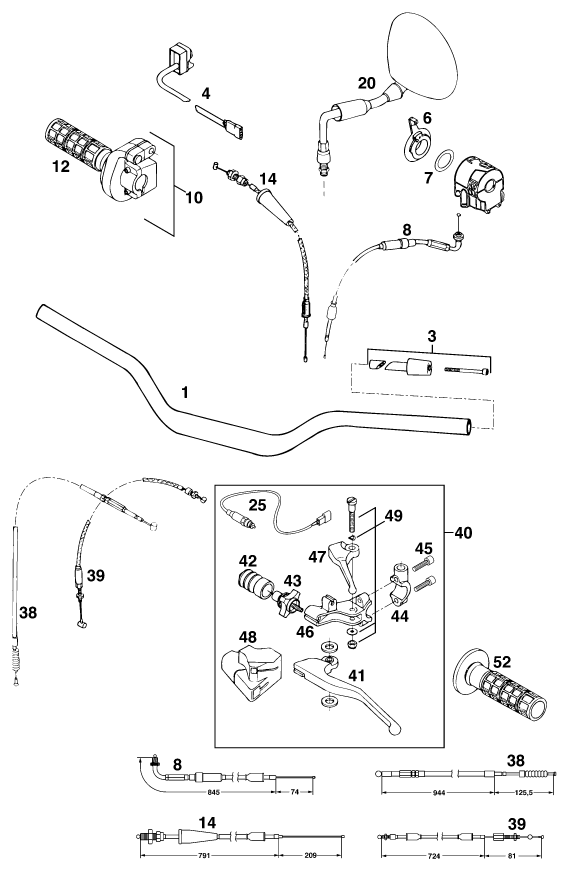 Sprängskiss: Handlebar, Controls – KTM 620 DUKE-E 37KW