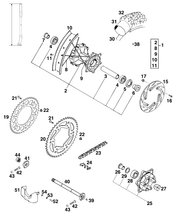 Sprängskiss: Rear Wheel – KTM 400 LSE 11LT BLAU