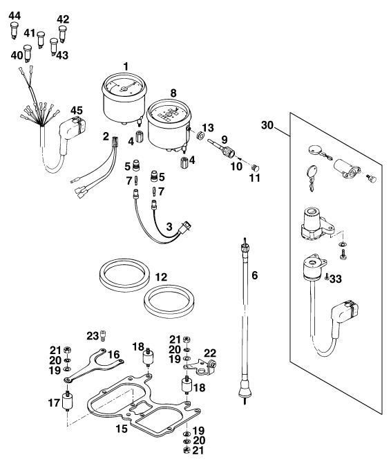 Sprängskiss: Instruments / Lock System – KTM 620 DUKE-E 37KW