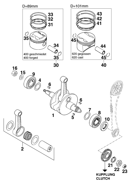 Sprängskiss: Crankshaft, Piston – KTM 620 EGS-E 35KW 11LT BLAU