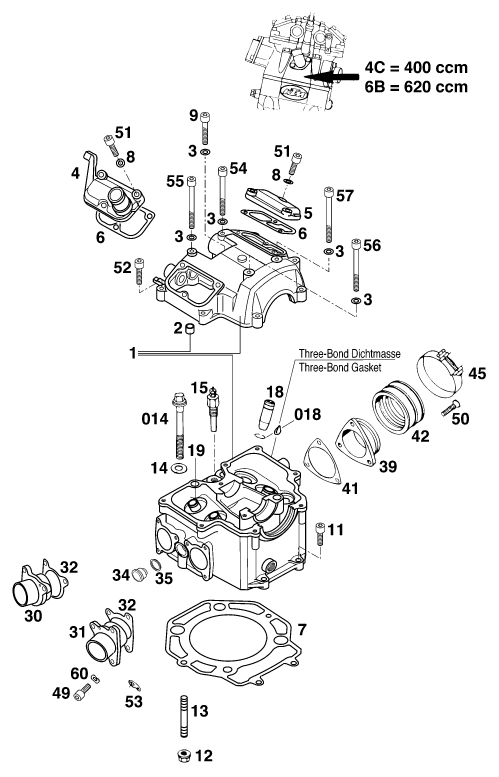 Sprängskiss: Cylinder Head – KTM 620 EGS-E 35KW 11LT BLAU