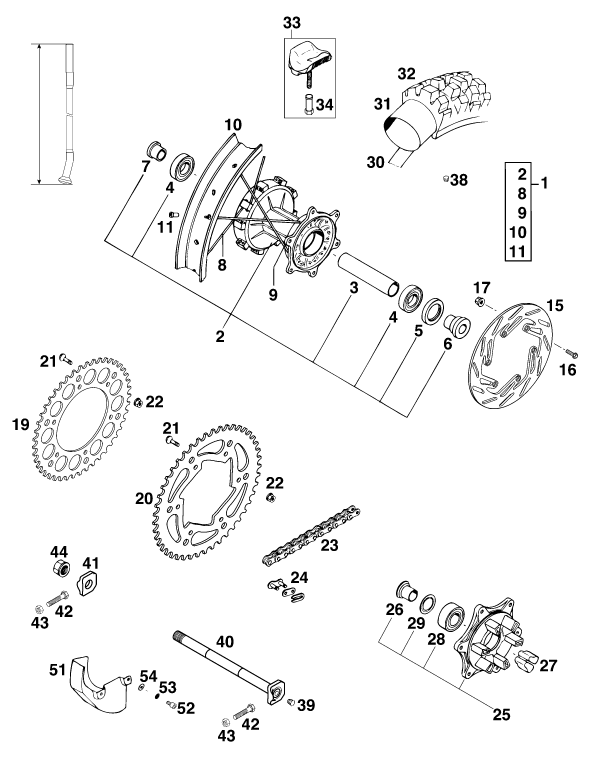Sprängskiss: Rear Wheel – KTM 620 LC4 RALLYE '97