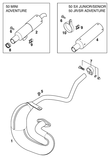 Sprängskiss: Exhaust System – KTM 50 MINI ADVENTURE 99