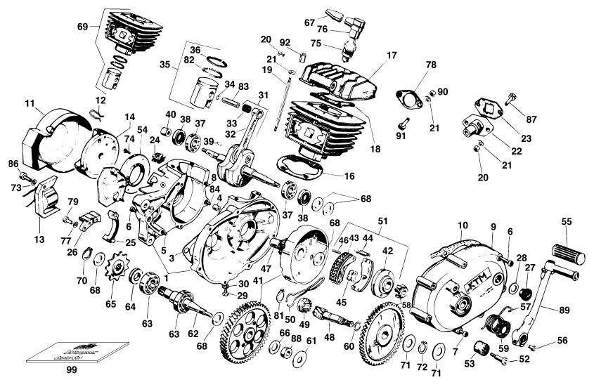 Sprängskiss: Engine Case – KTM 50 MINI ADVENTURE 2001
