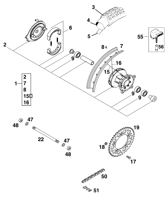 Sprängskiss: Rear Wheel – KTM 60 SX