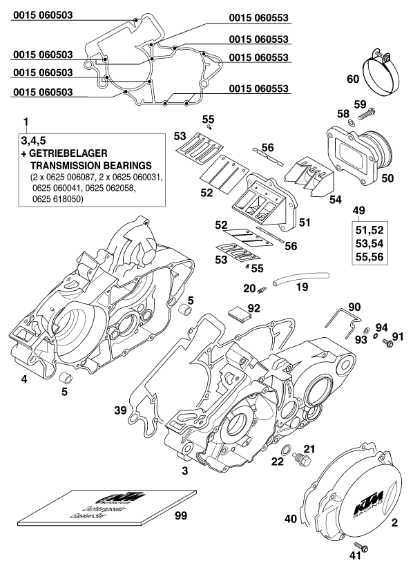 Sprängskiss: Engine Case – KTM 200 MXC '98