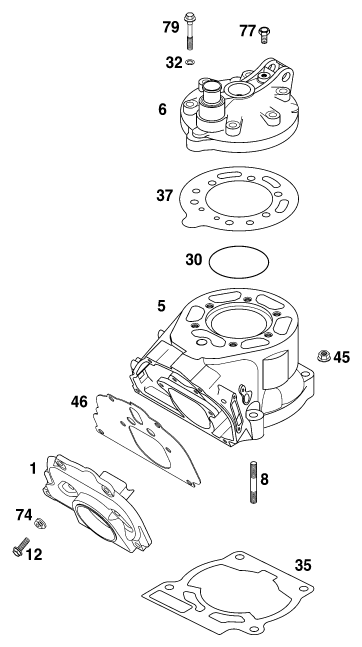 Sprängskiss: Cylinder – KTM 125 SX '99