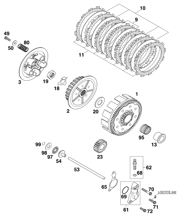 Sprängskiss: Clutch – KTM 200 MXC '98