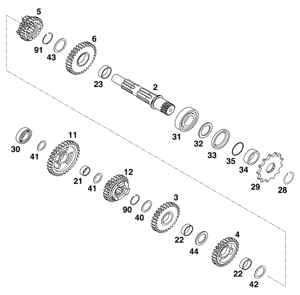 Sprängskiss: Transmission II - Countershaft – KTM 200 MXC '98