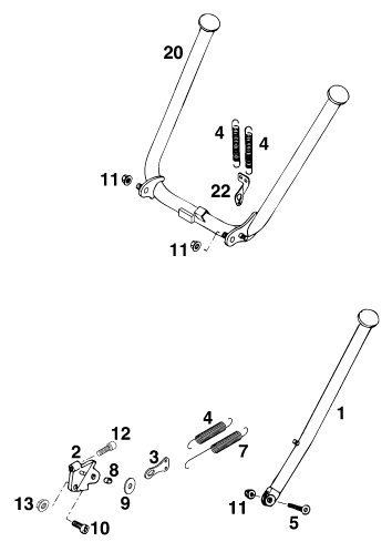 Sprängskiss: Side / Center Stand – KTM 125 LC2 80 '98
