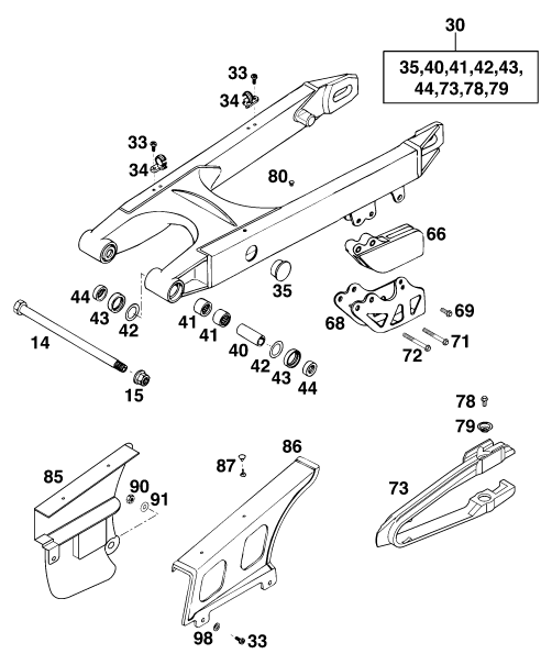 Sprängskiss: Swing Arm – KTM 125 STING '98