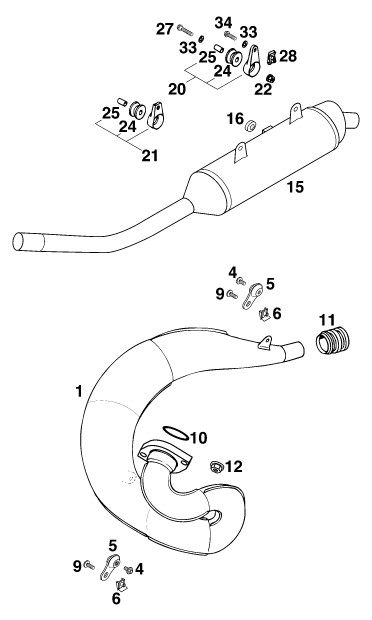 Sprängskiss: Exhaust System – KTM 125 STING '98