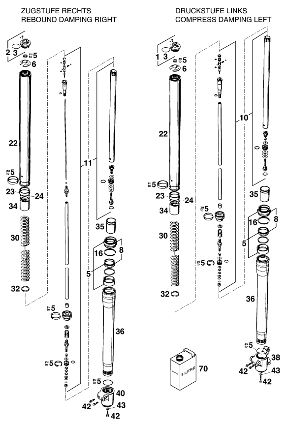 Sprängskiss: Front Fork Disassembled – KTM 380 EXC