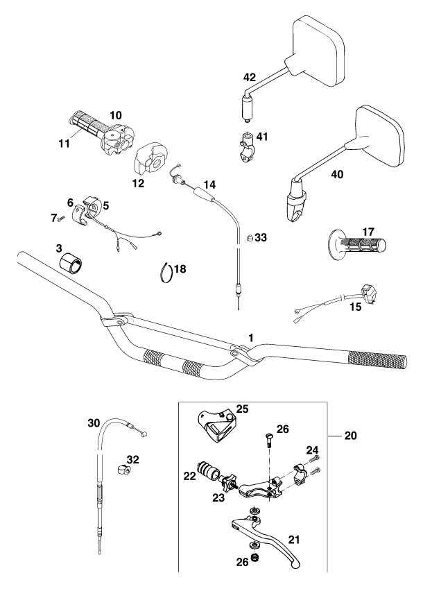 Sprängskiss: Handlebar, Controls – KTM 380 EXC