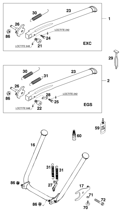 Sprängskiss: Side / Center Stand – KTM 380 EXC