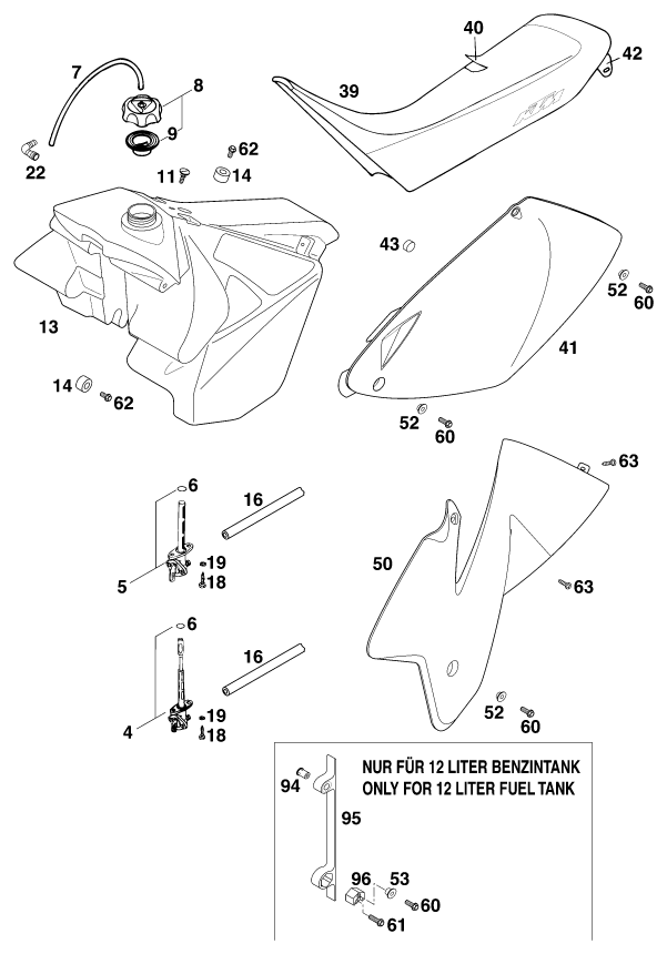 Sprängskiss: Tank, Seat – KTM 380 EXC