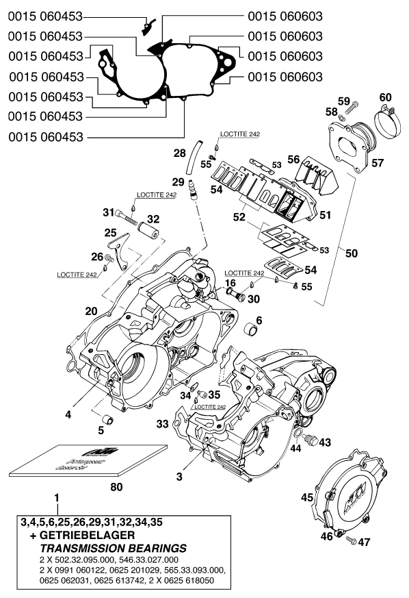 Sprängskiss: Engine Case – KTM 250 SX '98