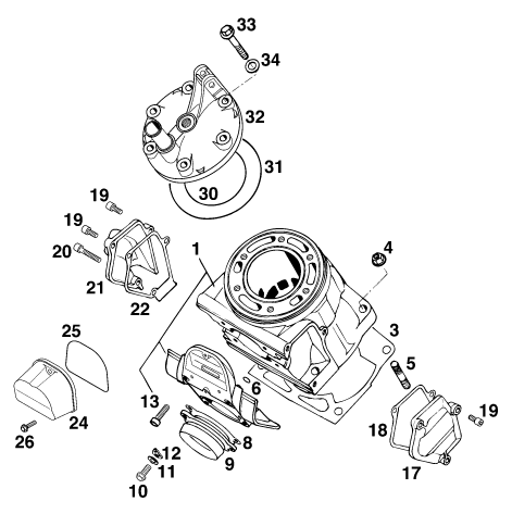 Sprängskiss: Cylinder – KTM 250 SX '98