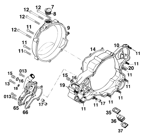 Sprängskiss: Engine Case – KTM 250 EXC '99