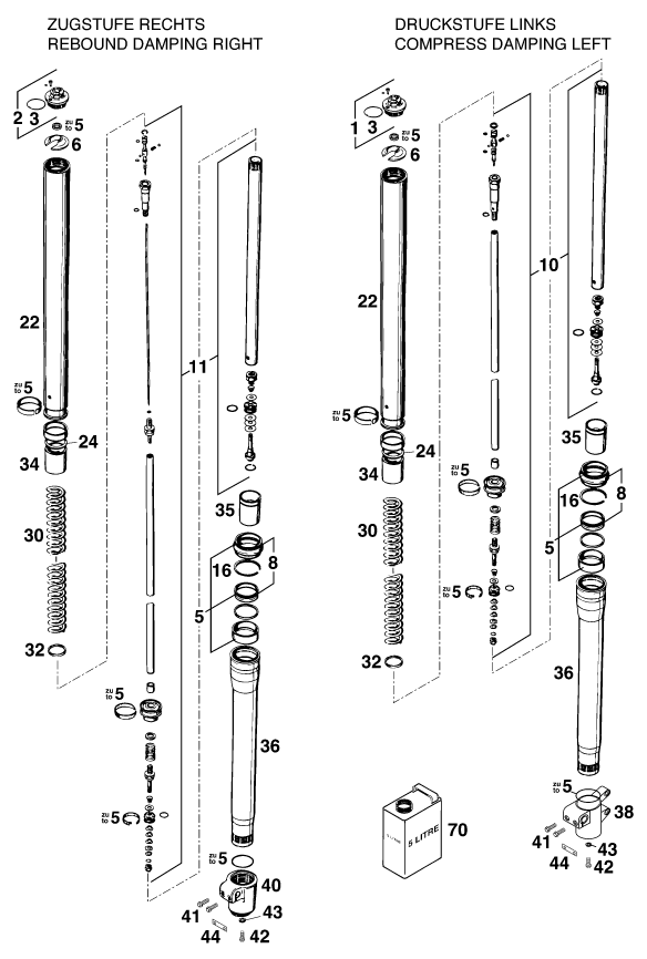 Sprängskiss: Front Fork Disassembled – KTM 400 LC 4 '98