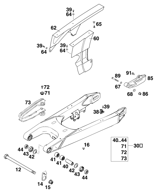 Sprängskiss: Swing Arm – KTM 400 LC 4 '98