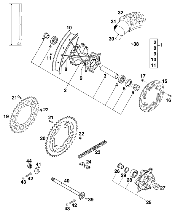 Sprängskiss: Rear Wheel – KTM 400 LC 4 '98