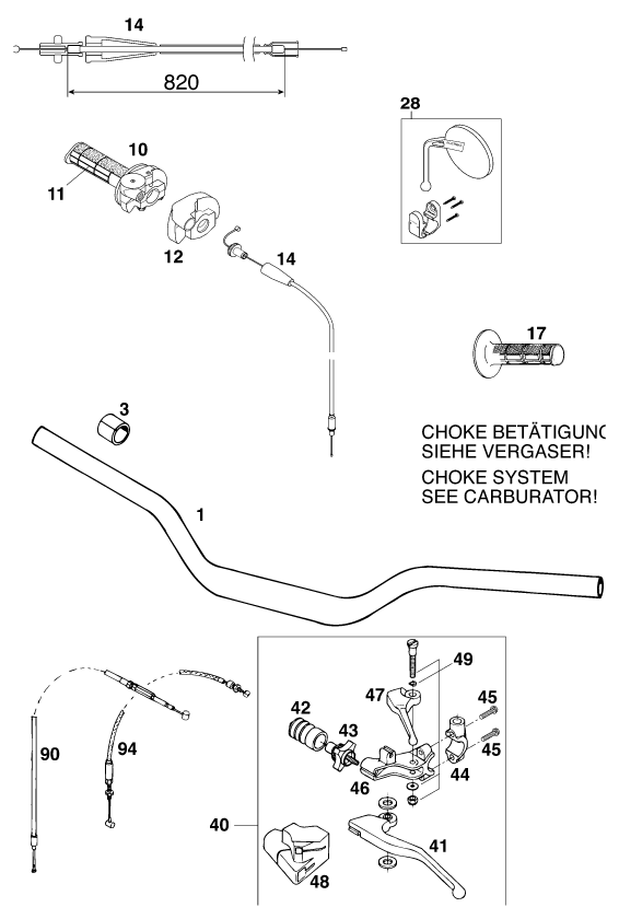 Sprängskiss: Handlebar, Controls – KTM 540 SXC