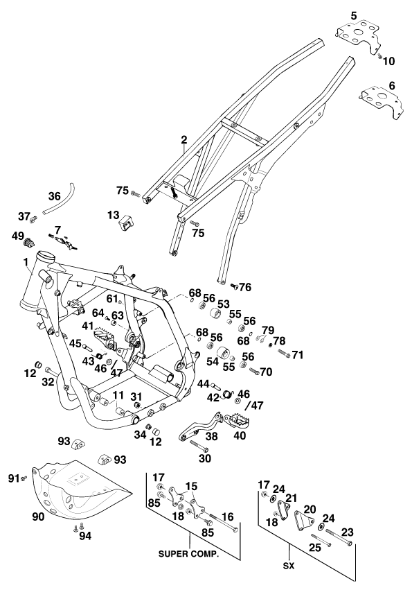 Sprängskiss: Frame – KTM 400 SX '98