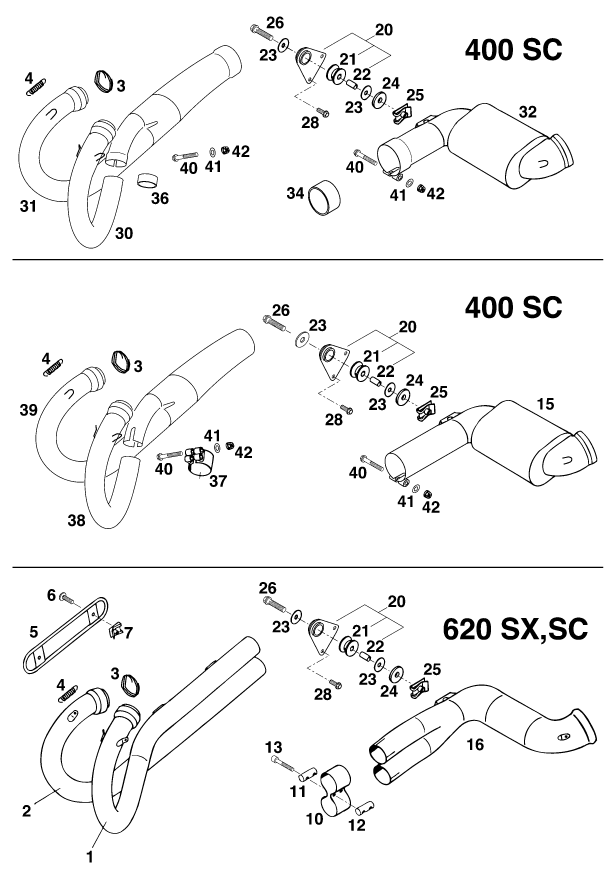 Sprängskiss: Exhaust System – KTM 400 SX '98