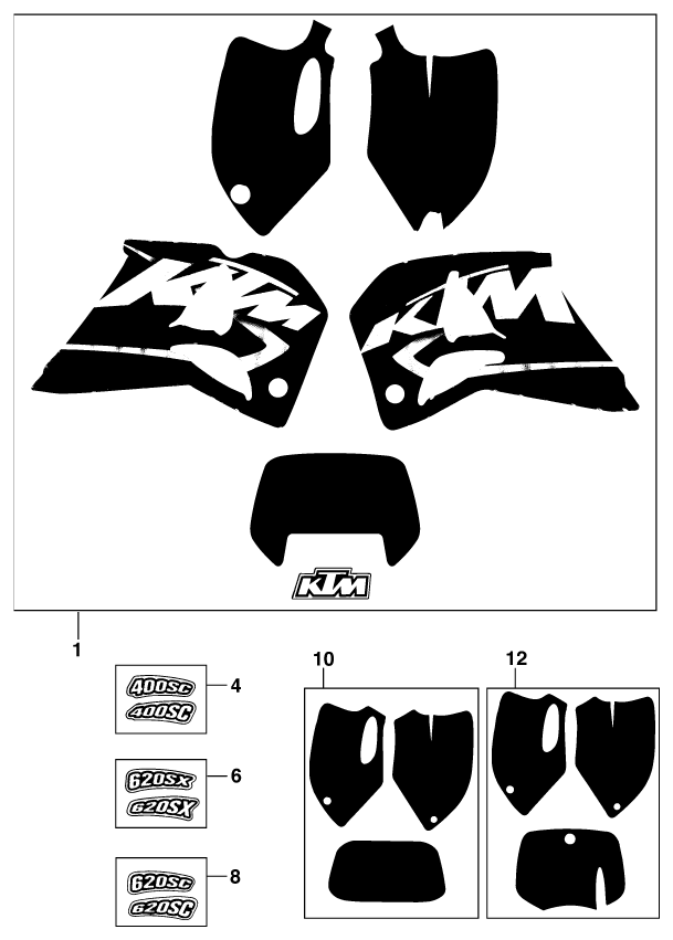 Sprängskiss: Decal – KTM 400 SX '98