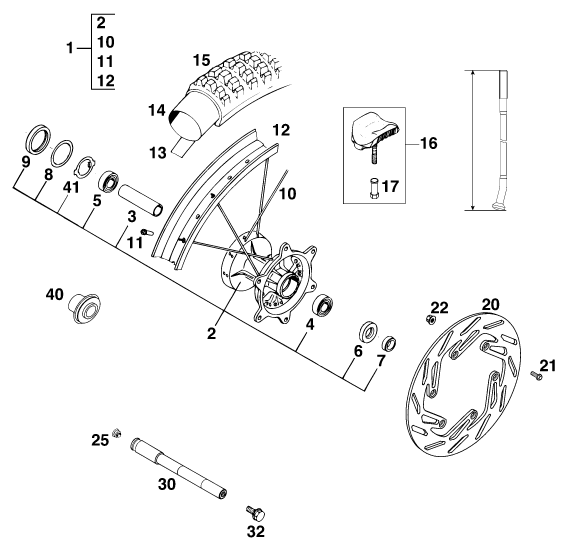 Sprängskiss: Front Wheel – KTM 540 SXC