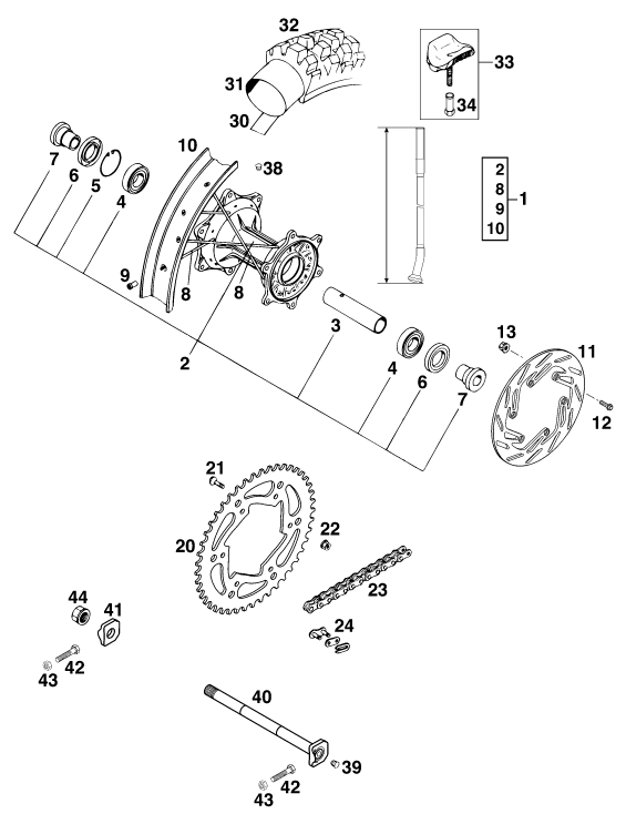 Sprängskiss: Rear Wheel – KTM 540 SXC