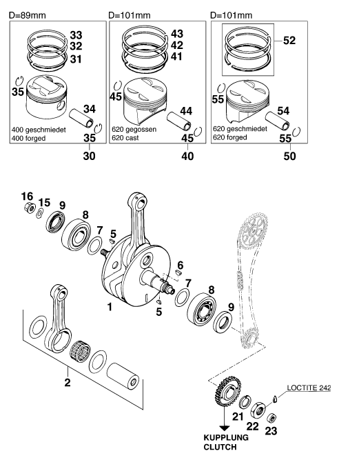 Sprängskiss: Crankshaft, Piston – KTM 620 SUP-COMP