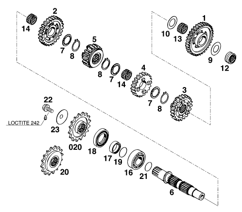 Sprängskiss: Transmission II - Countershaft – KTM 640 DUKE II,lime