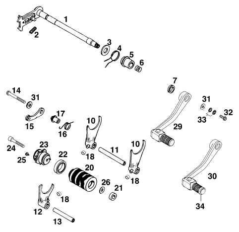 Sprängskiss: Shifting Mechanism – KTM 400 SX '98